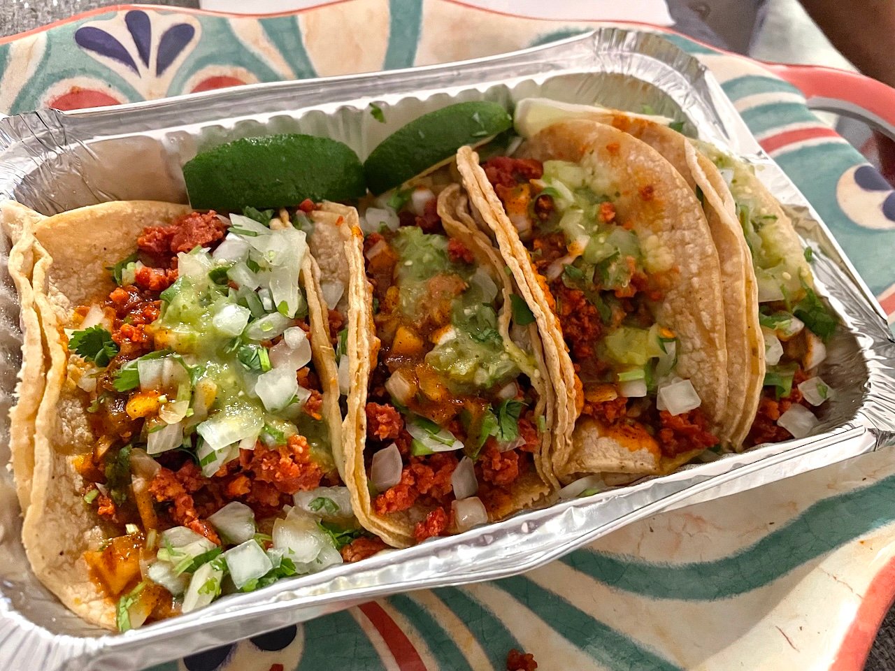 Street tacos and birria tacos from a food truck in New York City