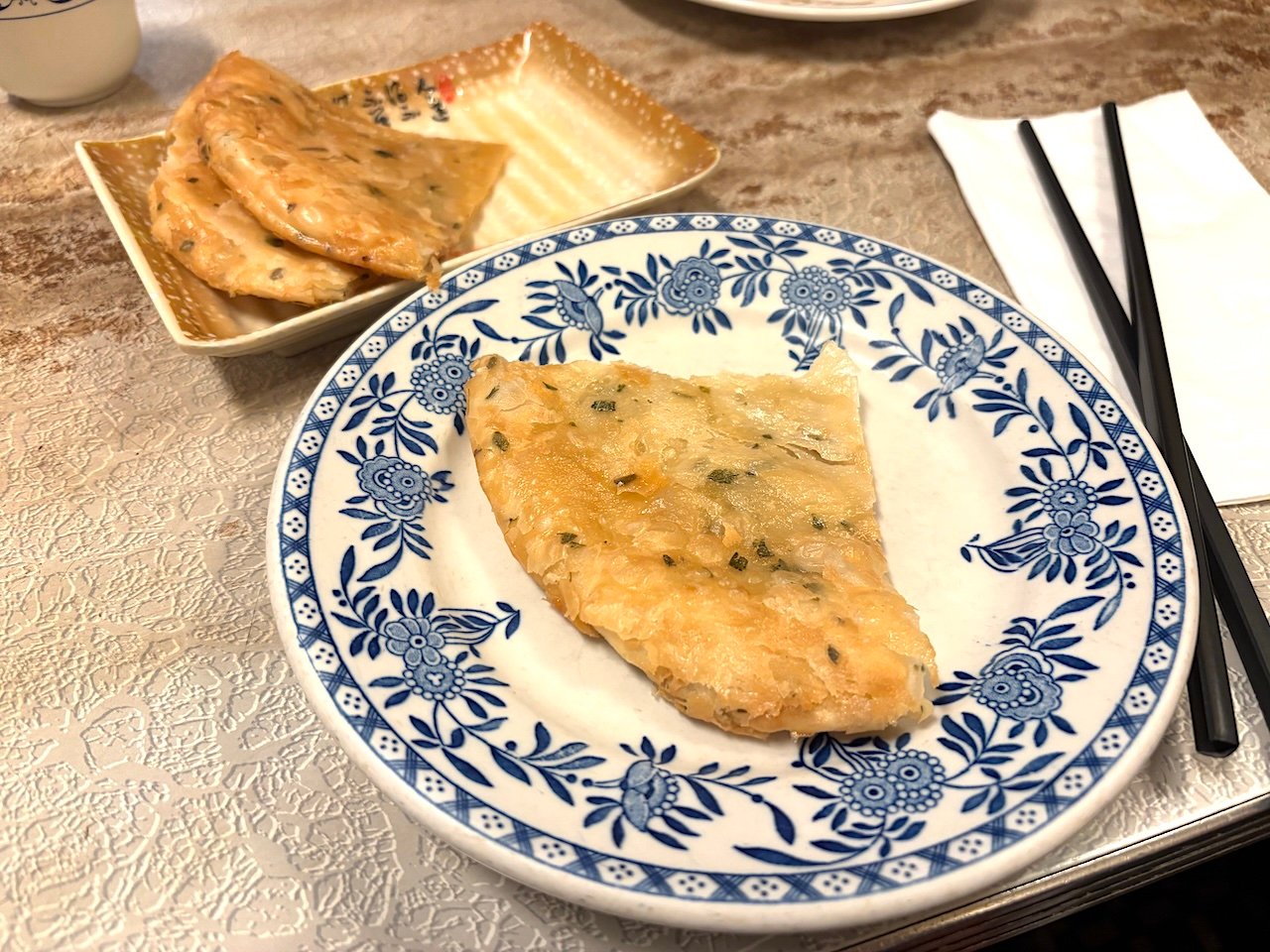 Scallion pancakes at Nom Wah Parlor in Chinatown, New York