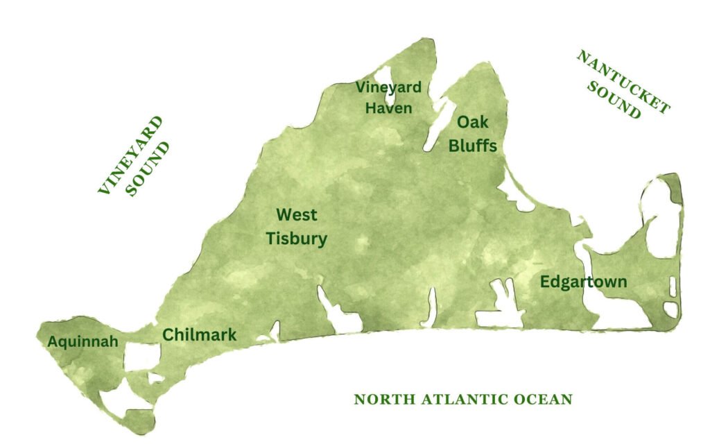 Map of all the towns in Martha's Vineyard